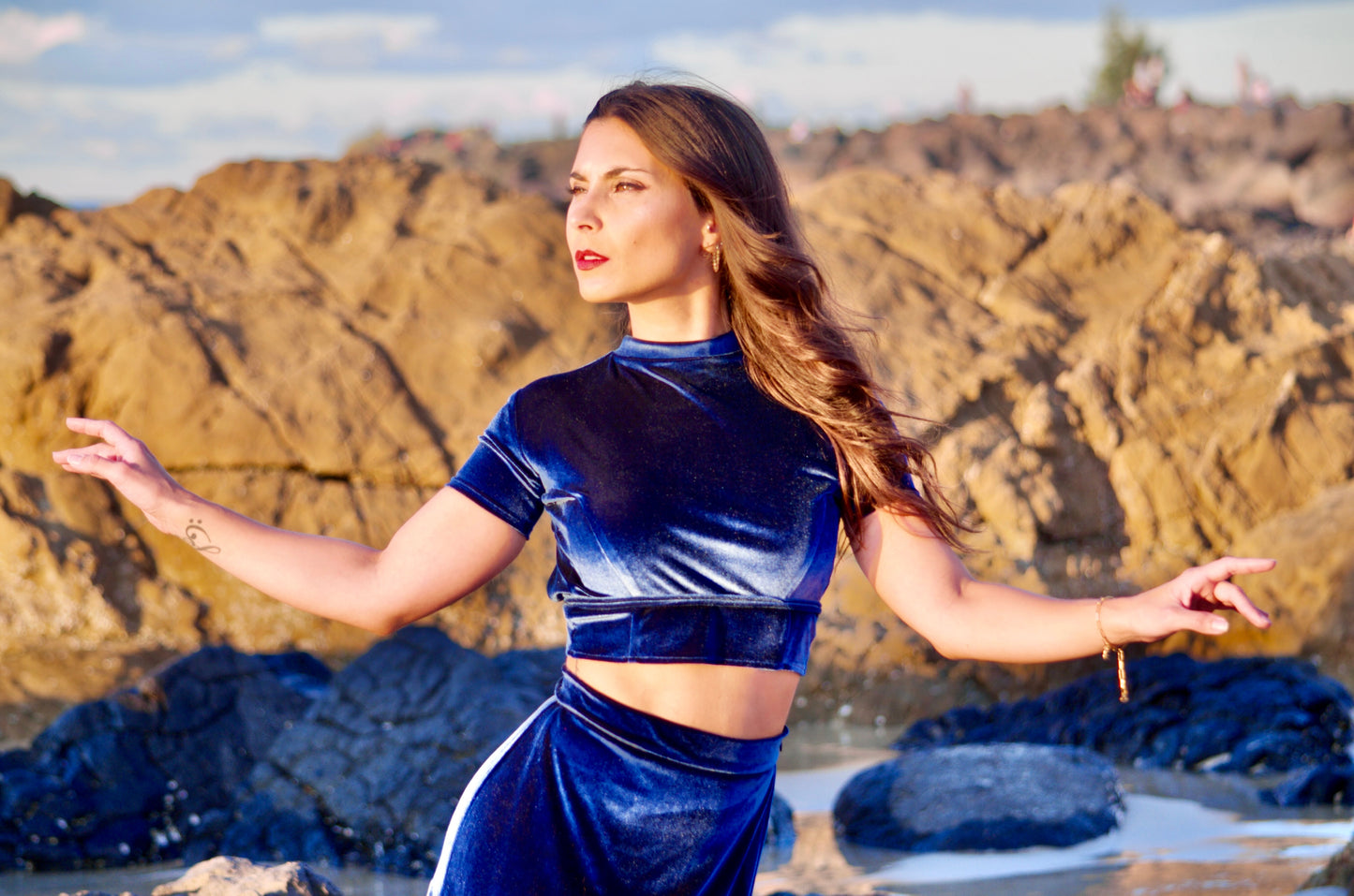 Gaia Electric Blue Tango Velvet Set | Top & Skirt