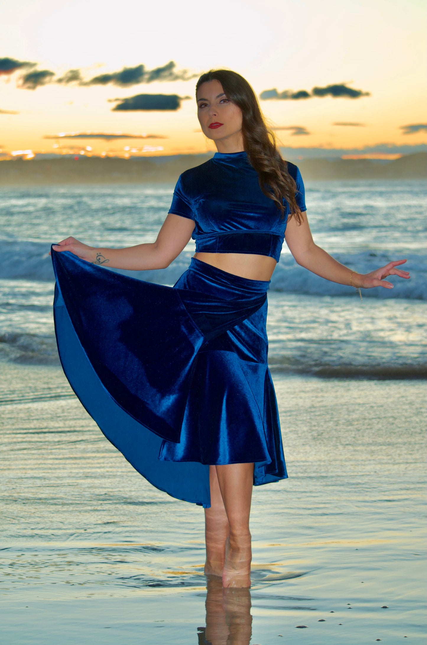 Gaia Electric Blue Tango Velvet Set | Top & Skirt